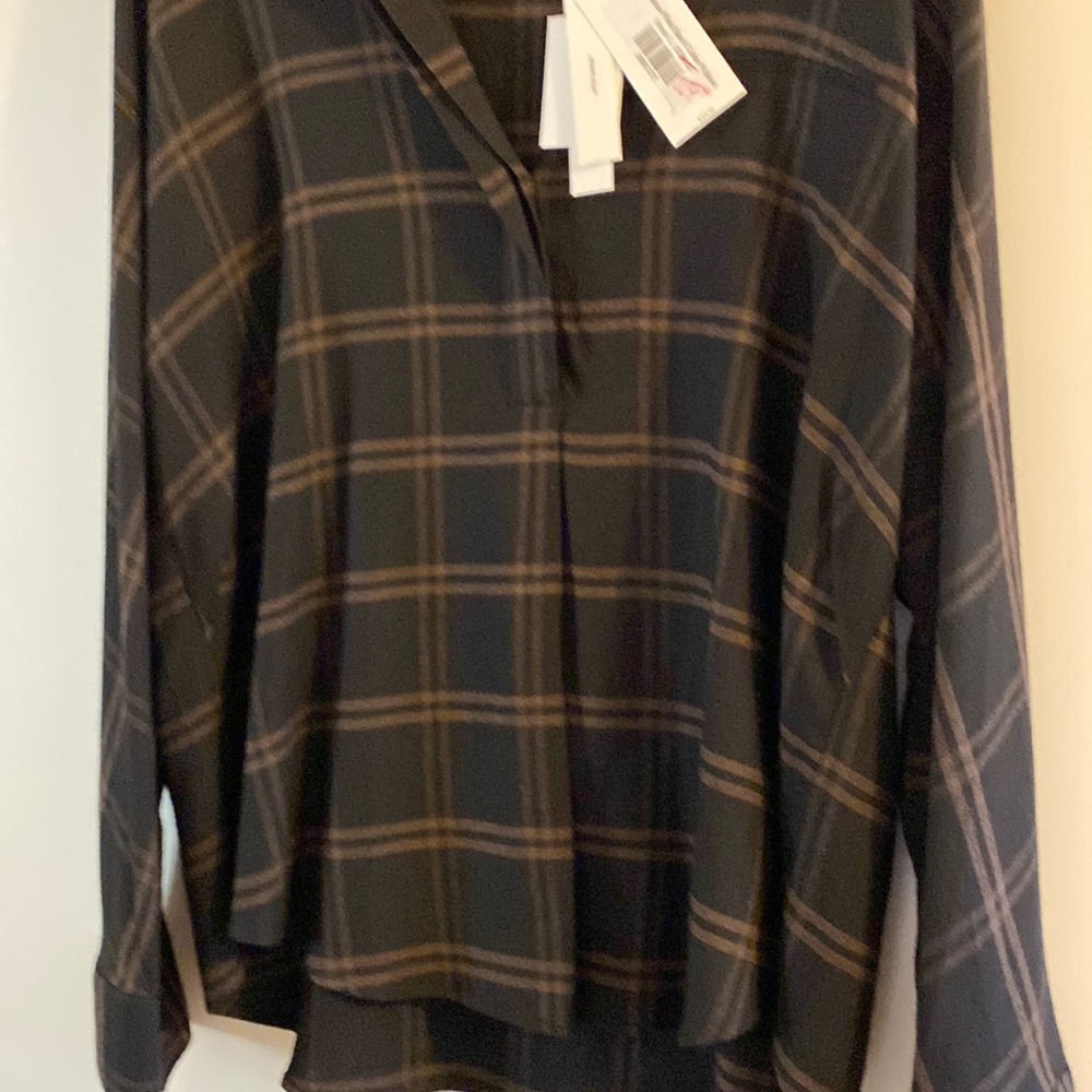 VINCE Shadow Plaid Band Collar Pullover NWT size L